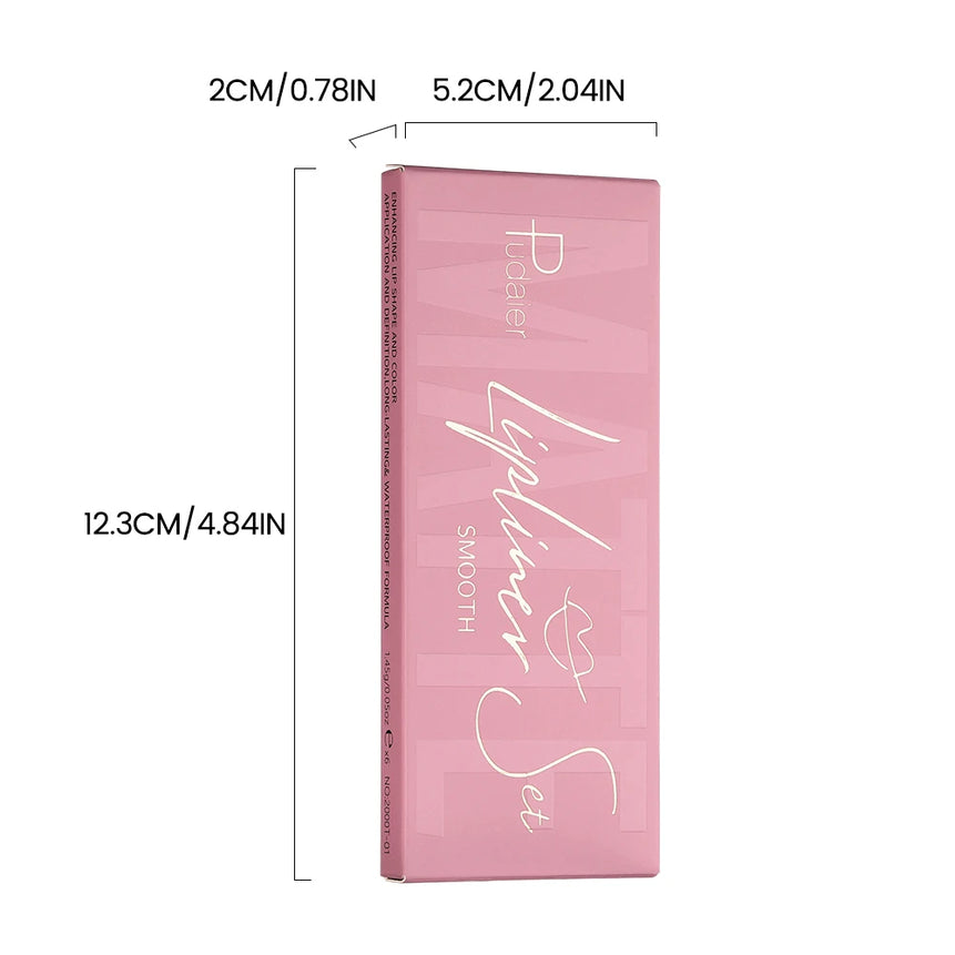 Pudaier 6-Color Waterproof Matte Lip Liner - Long-Lasting, Non-Transfer Formula, Matte Finish, 6 Versatile Shades
