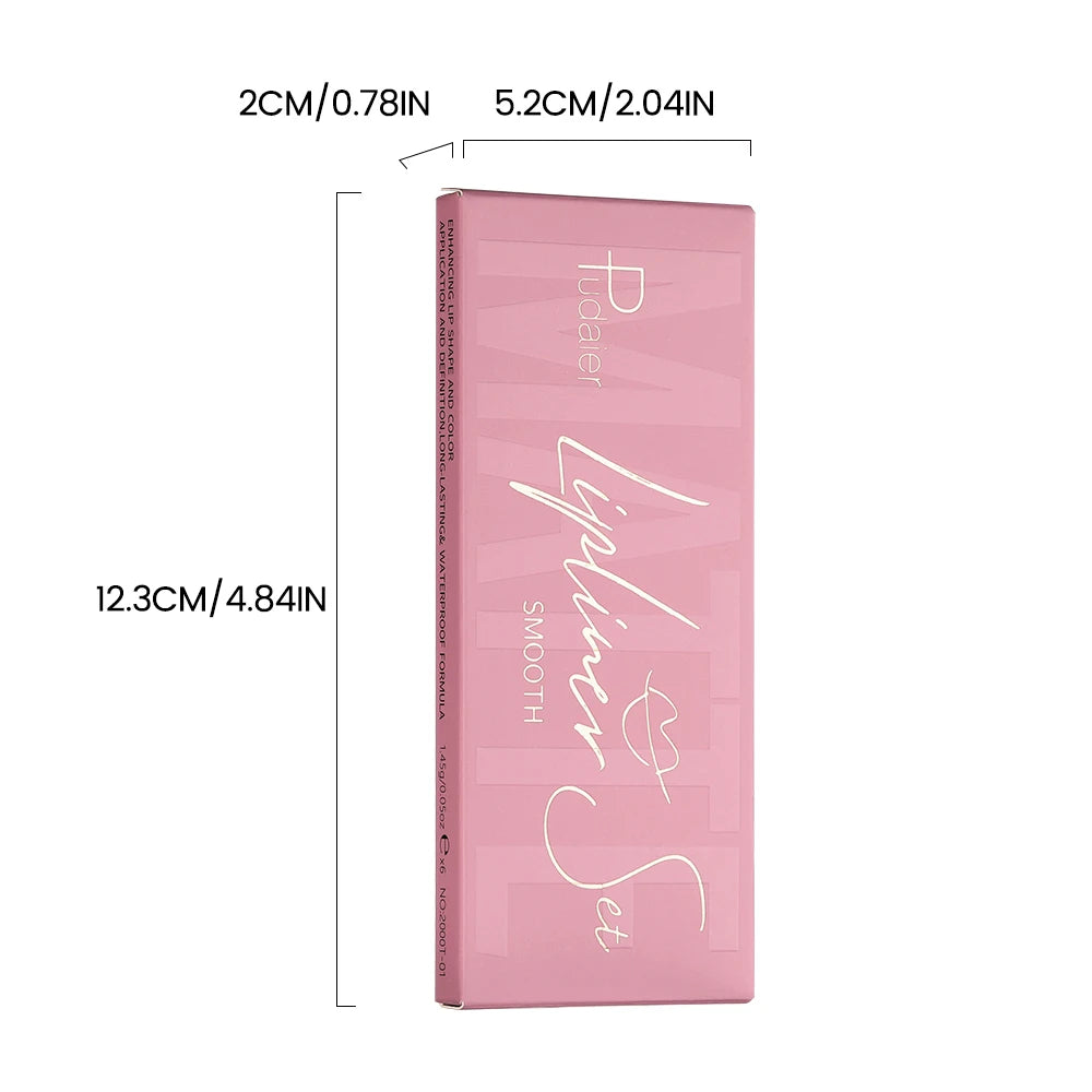Pudaier 6-Color Waterproof Matte Lip Liner - Long-Lasting, Non-Transfer Formula, Matte Finish, 6 Versatile Shades