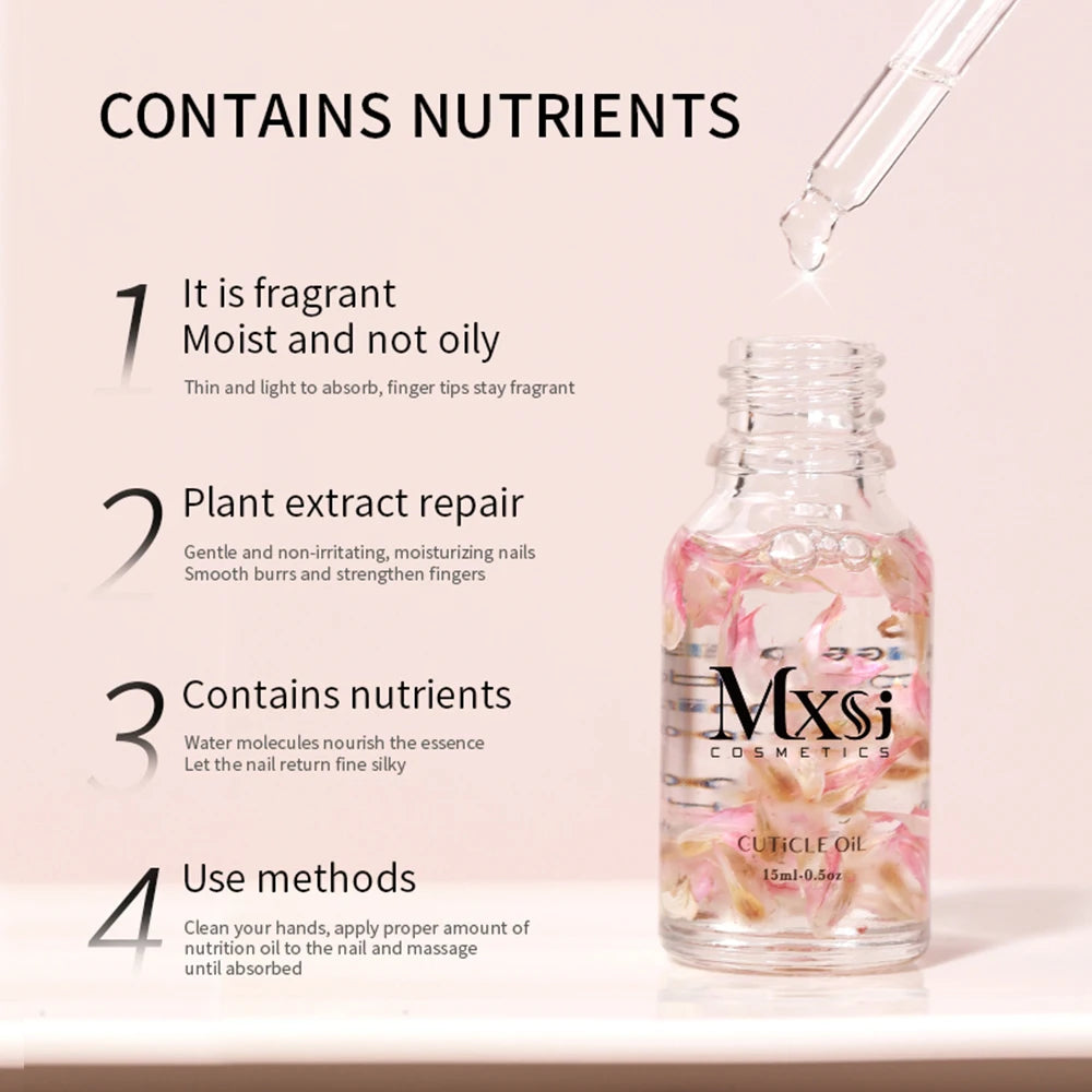 15ML Dried Flower Cuticle Nutrient Oil Nourish Restore Damaged Nails Vitamin Nail Polish Care Oil Soften Moisturizes Strength