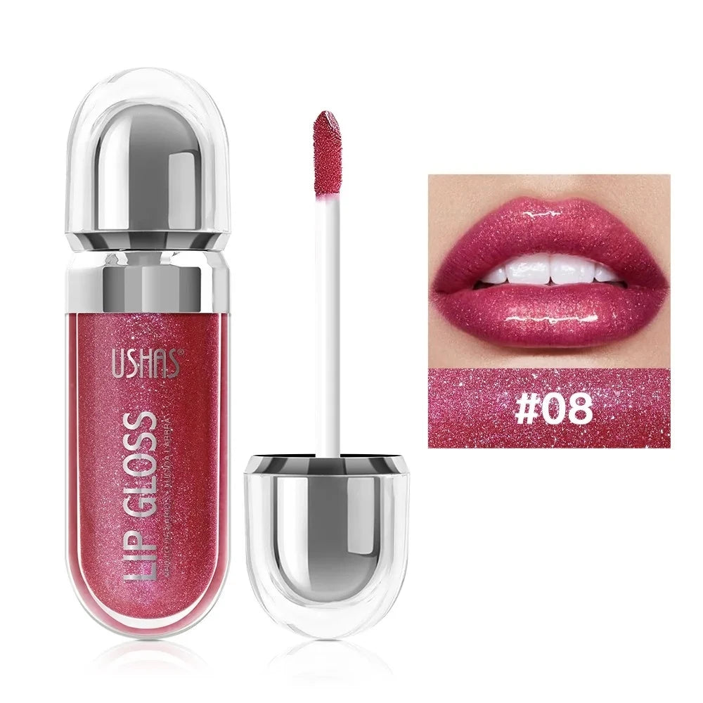 USHAS 12 Color Pearlescent Transparent Moisturizing Flash Liquid Lipstick Waterproof Sweatproof Non Stick Cup Lip Cosmetics Girl