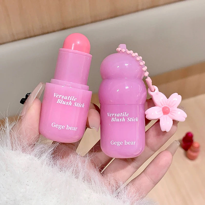 Gege bear powder blusher cream moisturizing natural powder blusher lipstick two in one cosmetics