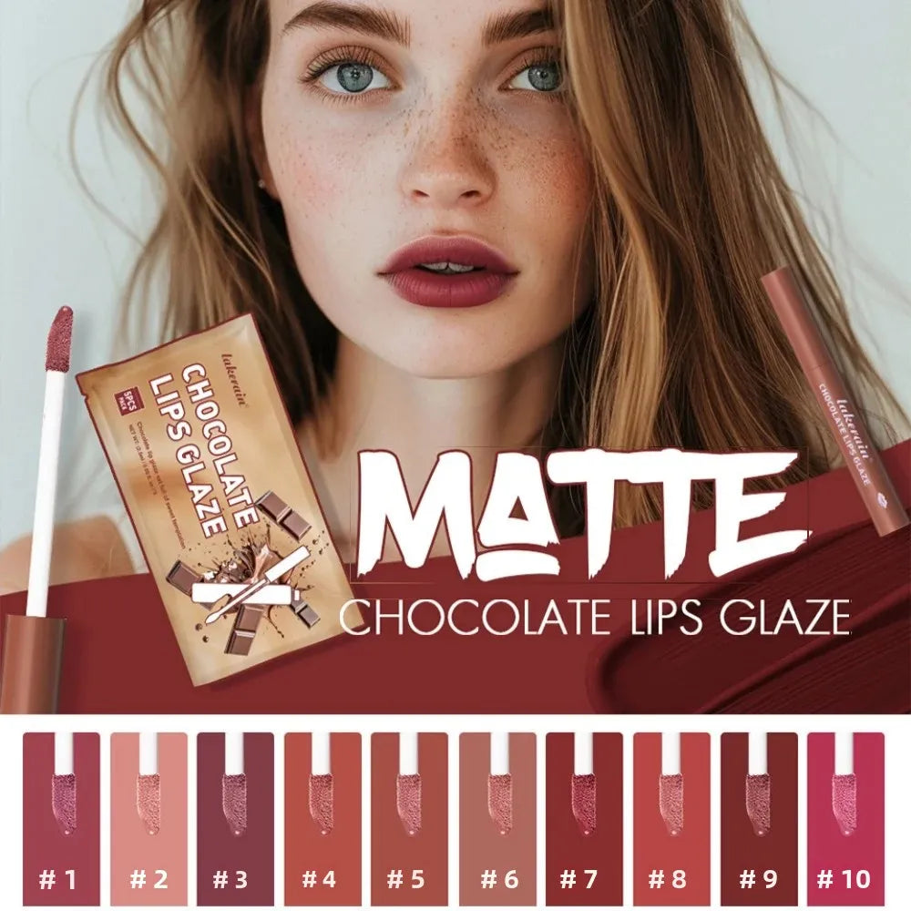 Velvet Matte Lip Glaze Waterproof Long Lasting Non Sticky Chocolate Lip Gloss Set