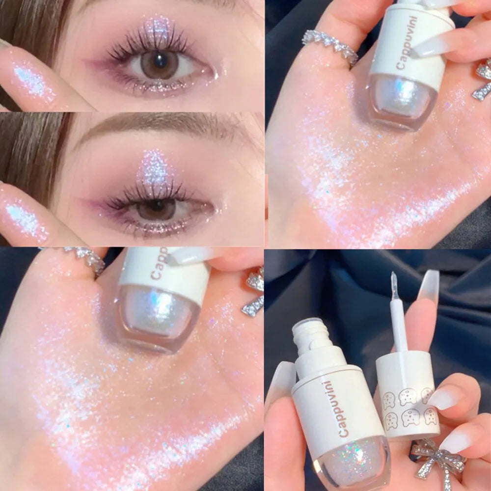 Cappuvini Liquid Eyeshadow High-Gloss Shiny Mermaid Pearl Tears Brightening Glitter Highlighter Quick Drying Eyeliner
