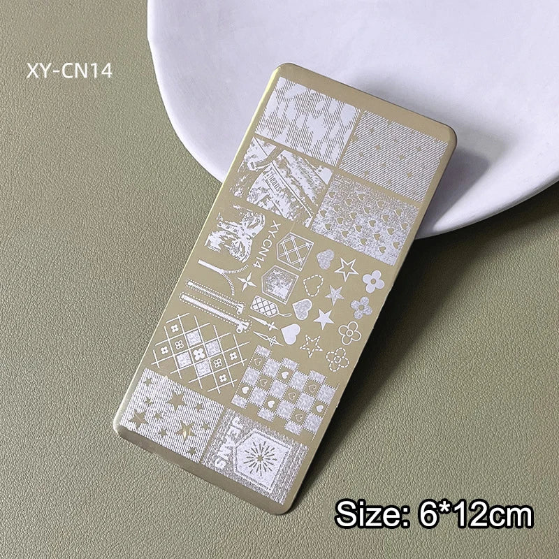 Gold Nail Stamping Plates Bow Lace Butterfly Flower Leaf Stainless Steel Stencil Nail Art Stamps Geometry Template Transfer Mold