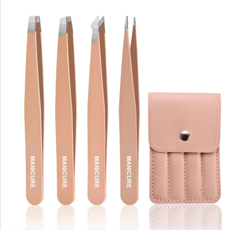 4-piece stainless steel eyebrow tweezers purple set makeup tools for eyelash extension, eyebrow shaping, hair removal