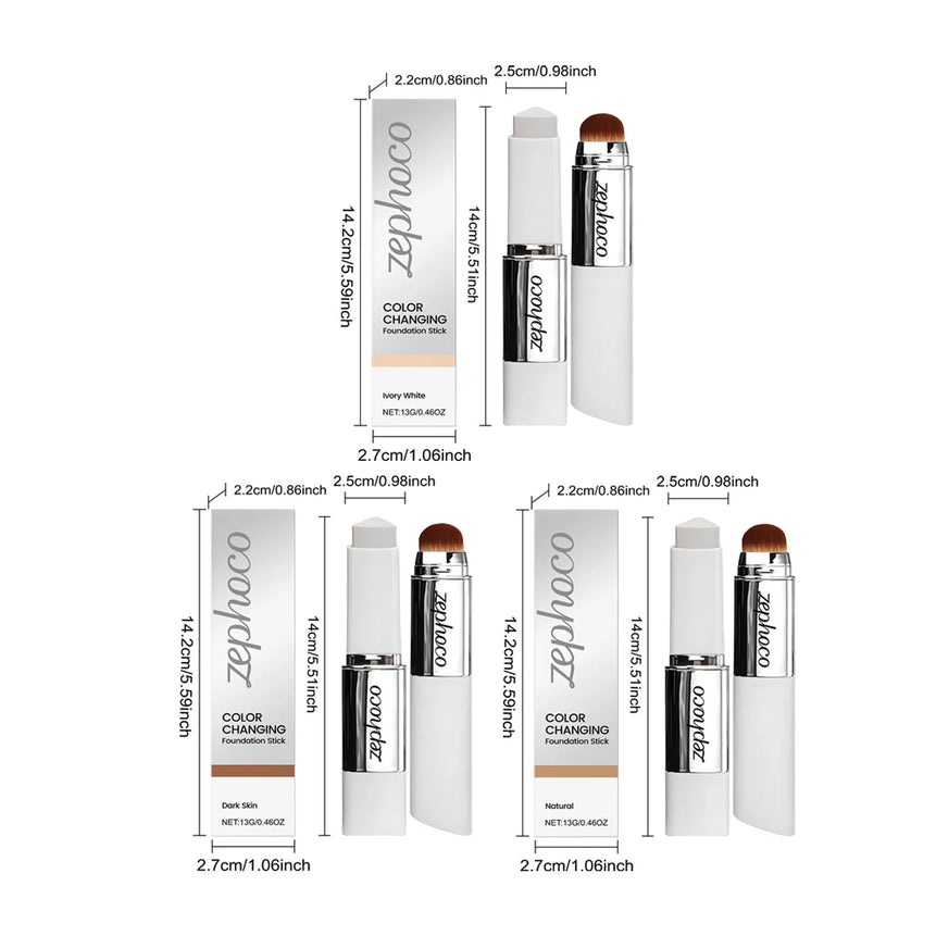 2-in-1 Color-Changing Foundation Stick - With Brush & Cream, Lightweight & Waterproof, Blends Seamlessly & Natural Finish
