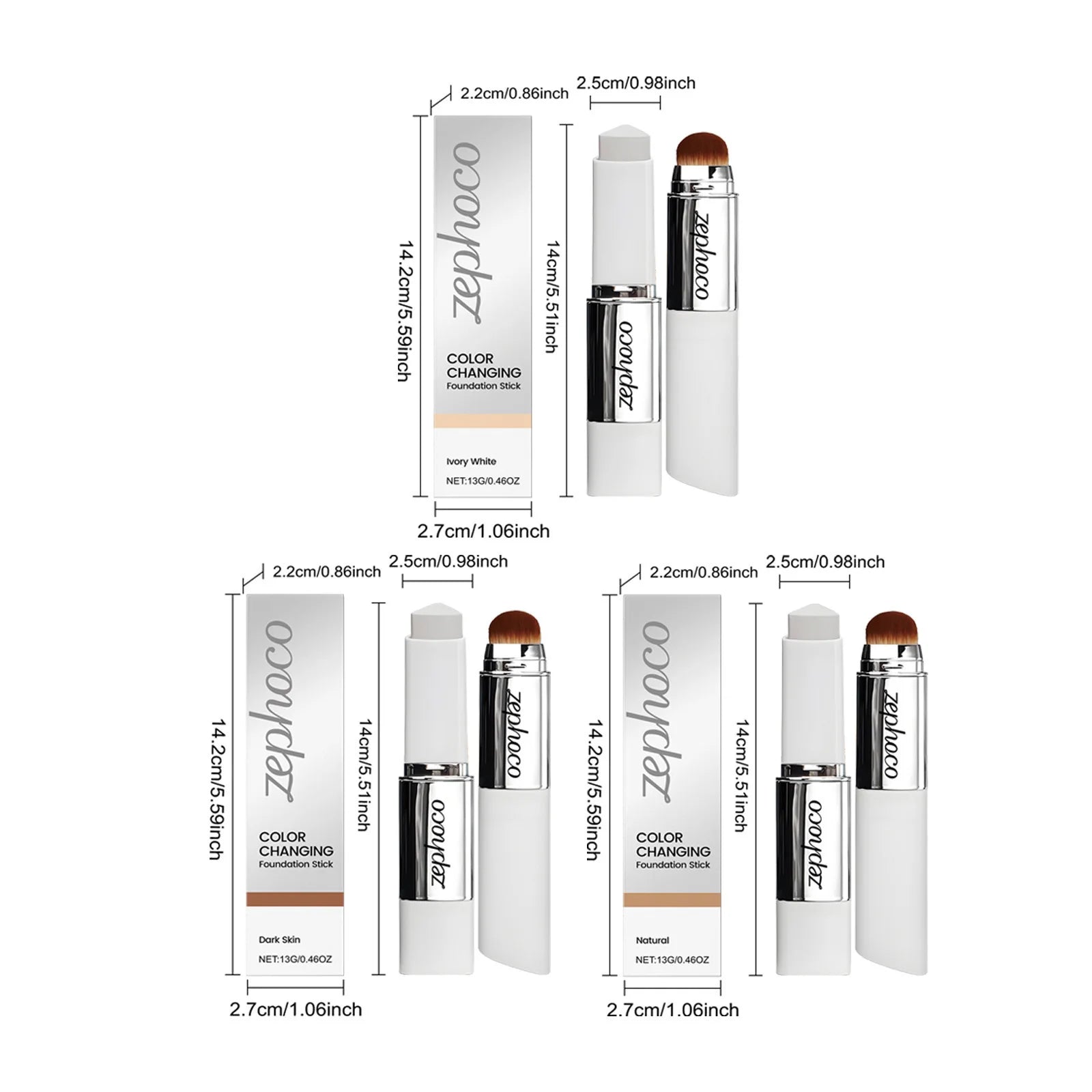 2-in-1 Color-Changing Foundation Stick - With Brush & Cream, Lightweight & Waterproof, Blends Seamlessly & Natural Finish