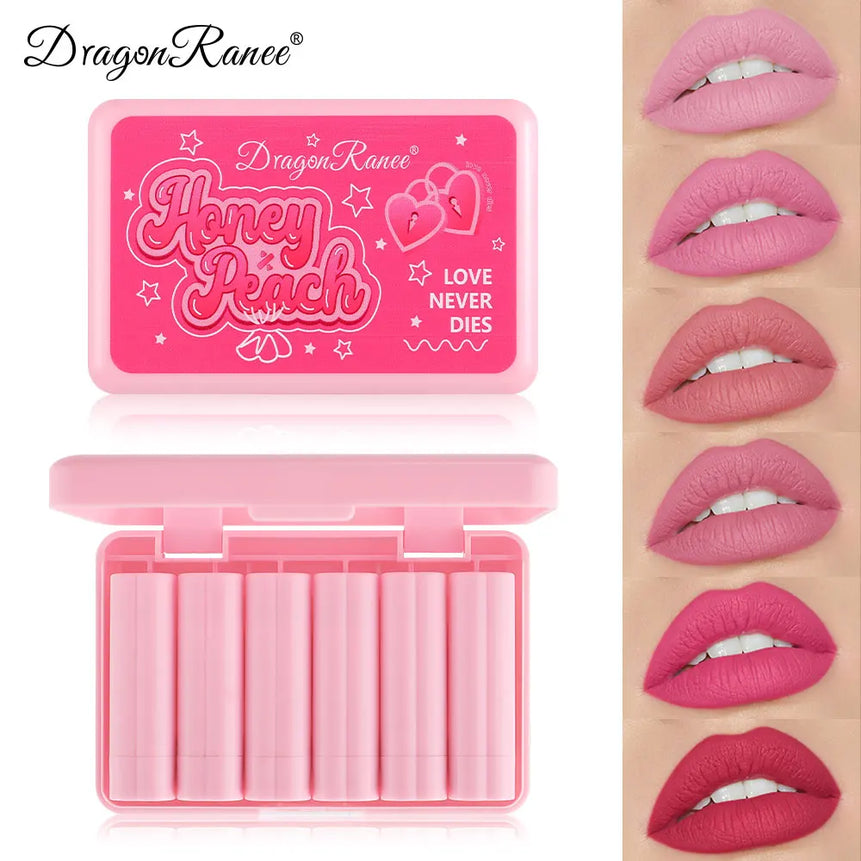 Matte Lipstick Set Non-Stick Cup Easy to Color Waterproof Lipstick Velvet Texture Lipstick 6-Piece Lipstick Set
