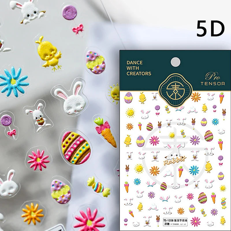 Lovely Cat Bunny Bowknot Poker Crown Lock Key Easter Eggs Love Cute Rabbit Mushroom Chick Flower Dog DIY Nail Art Stickers Decal