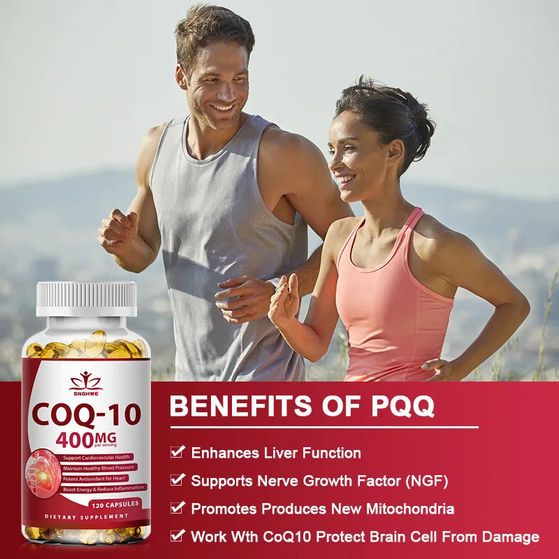 120pcs Organic Q10 Coenzyme 400mg Capsules Cardiovascular and Heart Health Energy Vitamins Beauty and Health