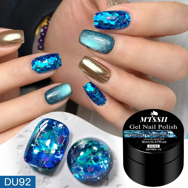 8ml Sequins Nail Gel Nail Polish Vibrant Blue Pink Colors Glitter Semi Permanent Soak Off UV LED Nail Art Varnish For Manicure