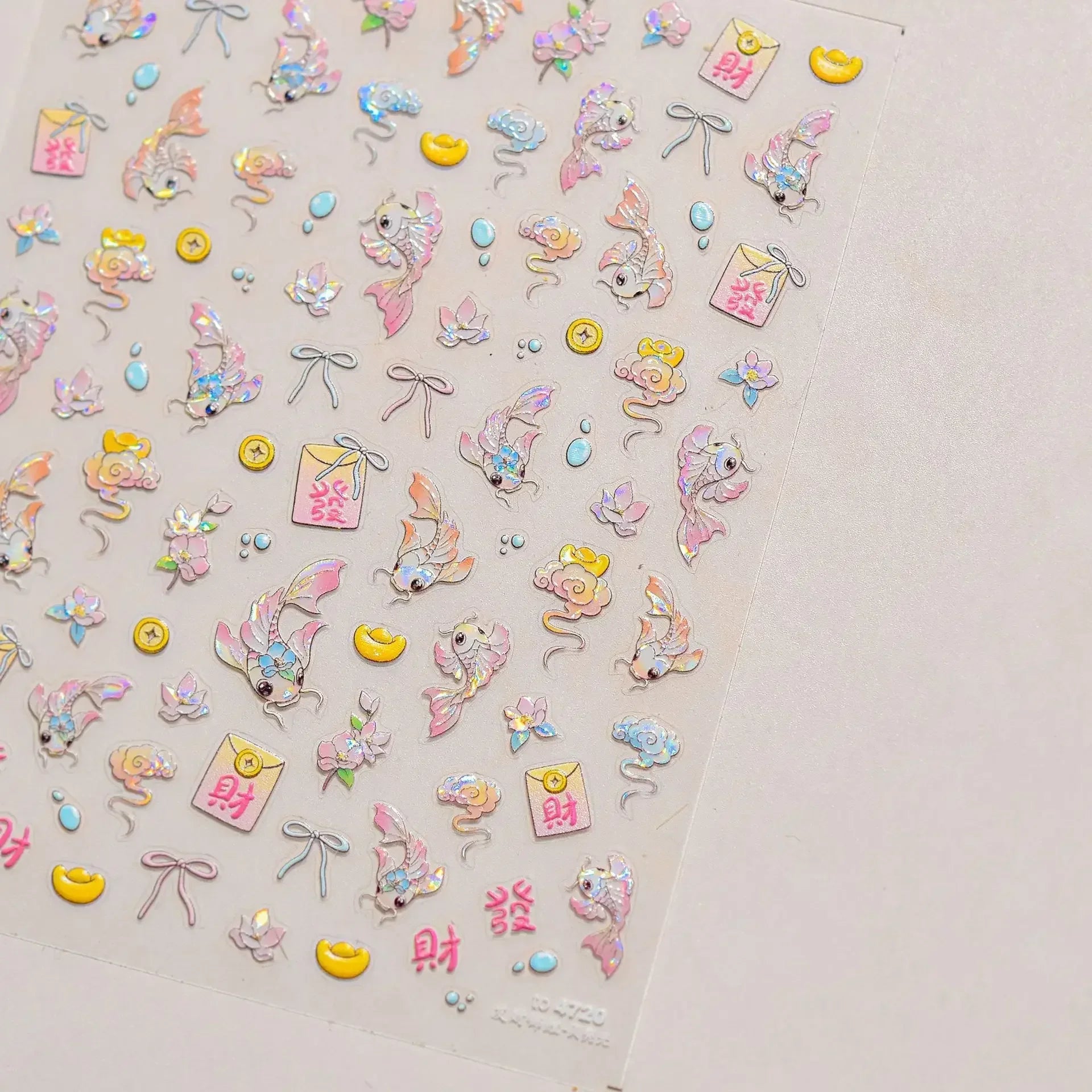 Goldfish Cavort Water Grass Lotus Flower Leaf Brocaded Carp Koi Ripple Droplet Water Bubbles 5D Nail Art Stickers Manicure Decal