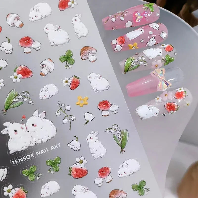 Lovely Cat Bunny Bowknot Poker Crown Lock Key Easter Eggs Love Cute Rabbit Mushroom Chick Flower Dog DIY Nail Art Stickers Decal