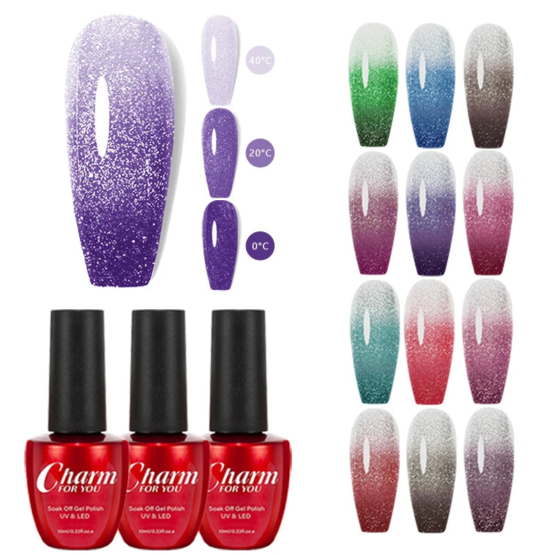 10ml Glitter Thermal Gel Nail Polish 3 Layers Temperature Changing Semi Permanant Soak Off UV LED Nail Art Gel Varnish DIY Gel