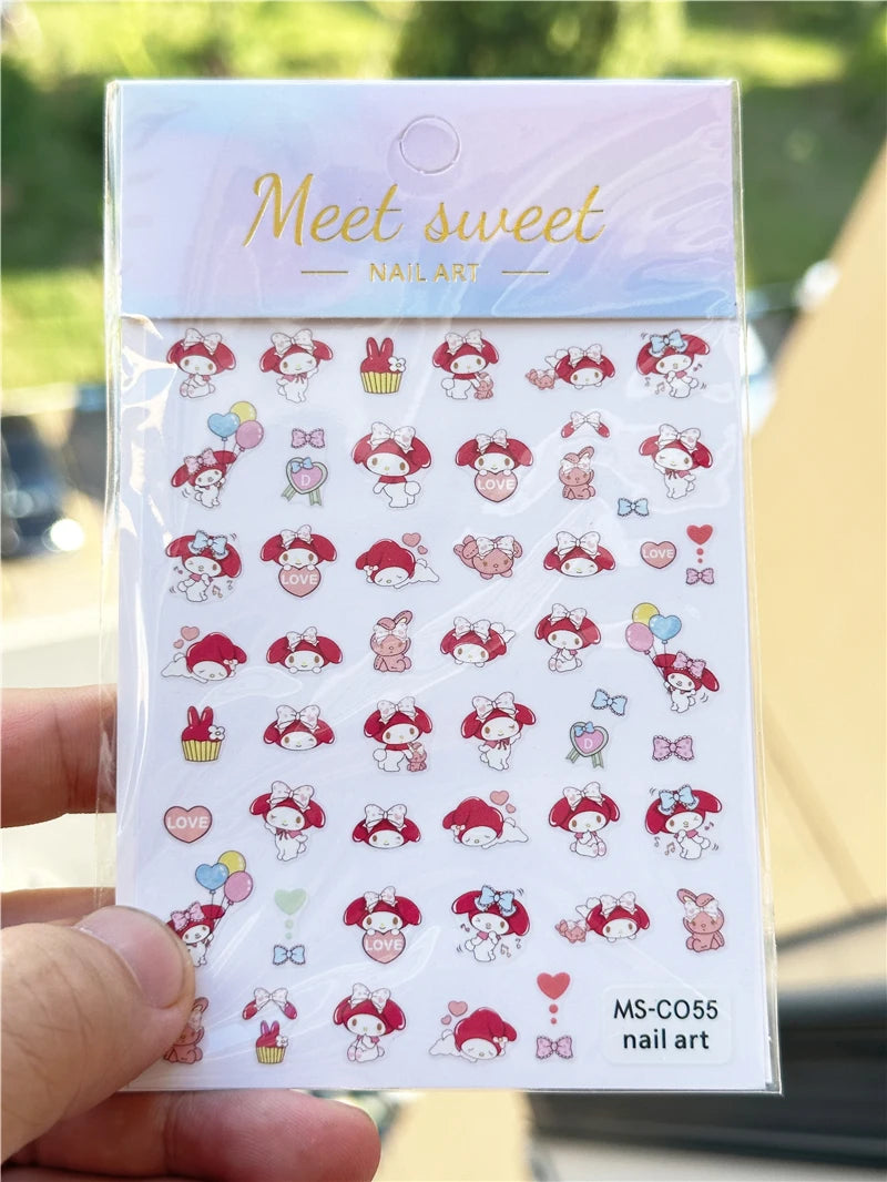 4PCS/1PC Set 3D Kawaii Sanrioed Nail Stickers,Hello Kitty Kuromi Melody Cartoon Nail Decals Decoration Supplies,Press on Nails