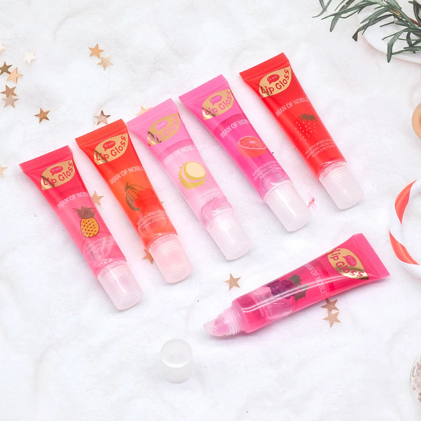 6pcs/set, Moisturizing Clear Lip Gloss, Pineapple, strawberry, grapes Translucent Plumping Lip Oils Gift Set