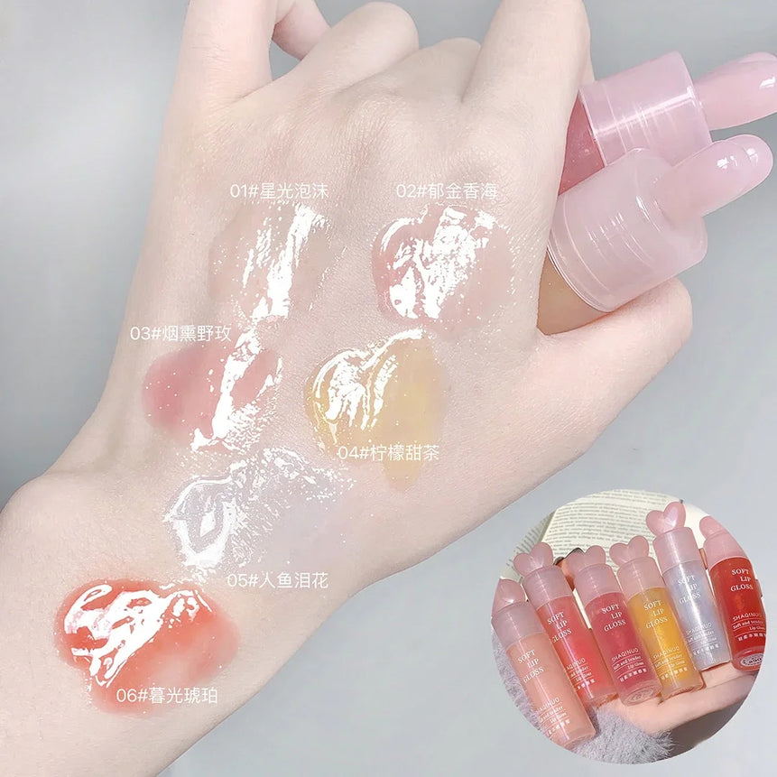 Light Rich Watery Lip Oil Glitter Clear Transparent Glossy Lipstick Moisturizing Nourishing Hydrating Lip Gloss Makeup Cosmetics