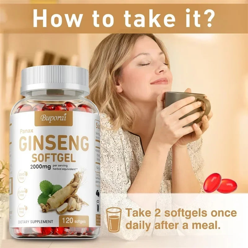 Red Panax Ginseng Capsules - for Immunity, Energy, Fatigue and Stress Relief, and Mental Focus