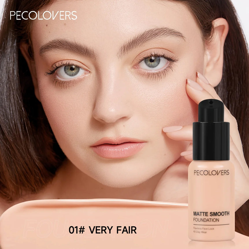 PECOLOVERS Matte Finish Liquid Foundation | Oil-Control, Waterproof, Full Coverage, Concealer, Suitable for All Skin Tones