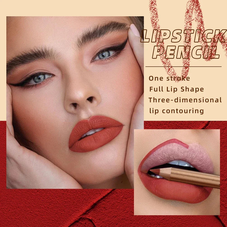 12 Colors Sexy Matte Lipstick Pencil Waterproof Lasting Lip Liner Pen Non-stick Cup Lip Liner Contour Pencil Beauty Makeup Sets