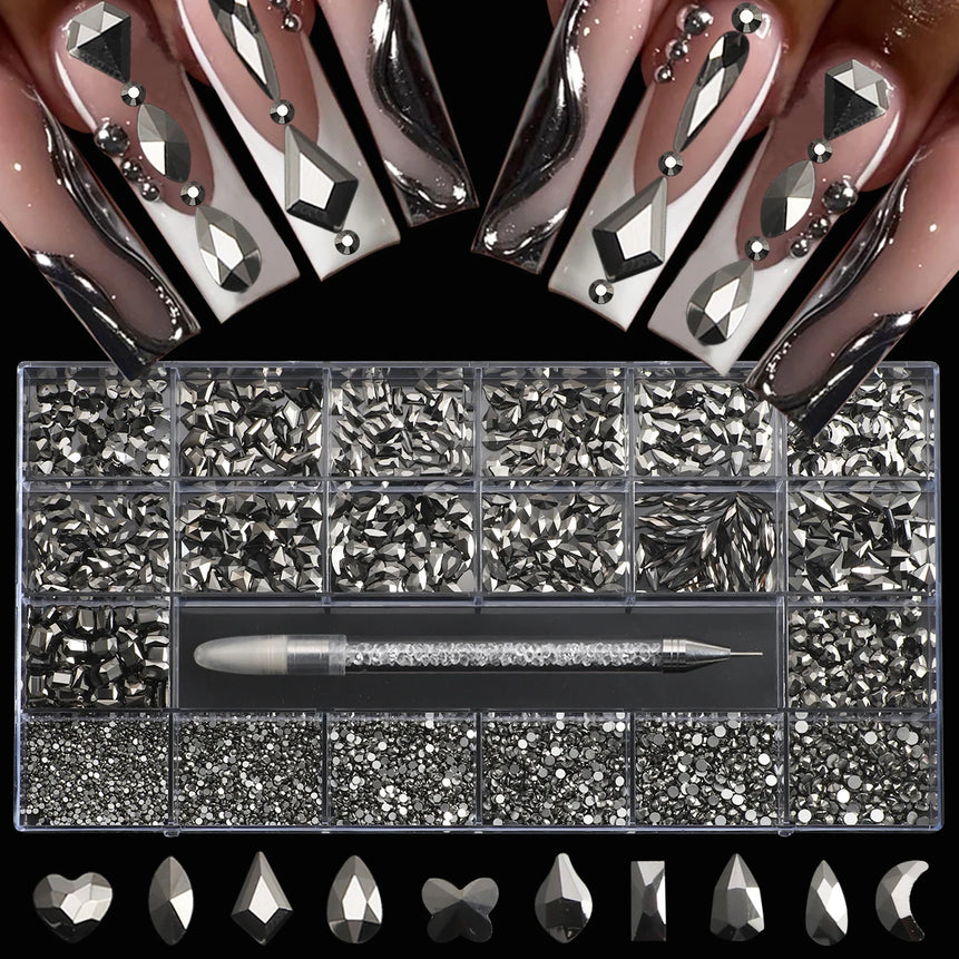 21 grid nail art diamond flat bottom glass diamond multi-style special-shaped diamond shiny nail rhinestone DIY nail art jewelry