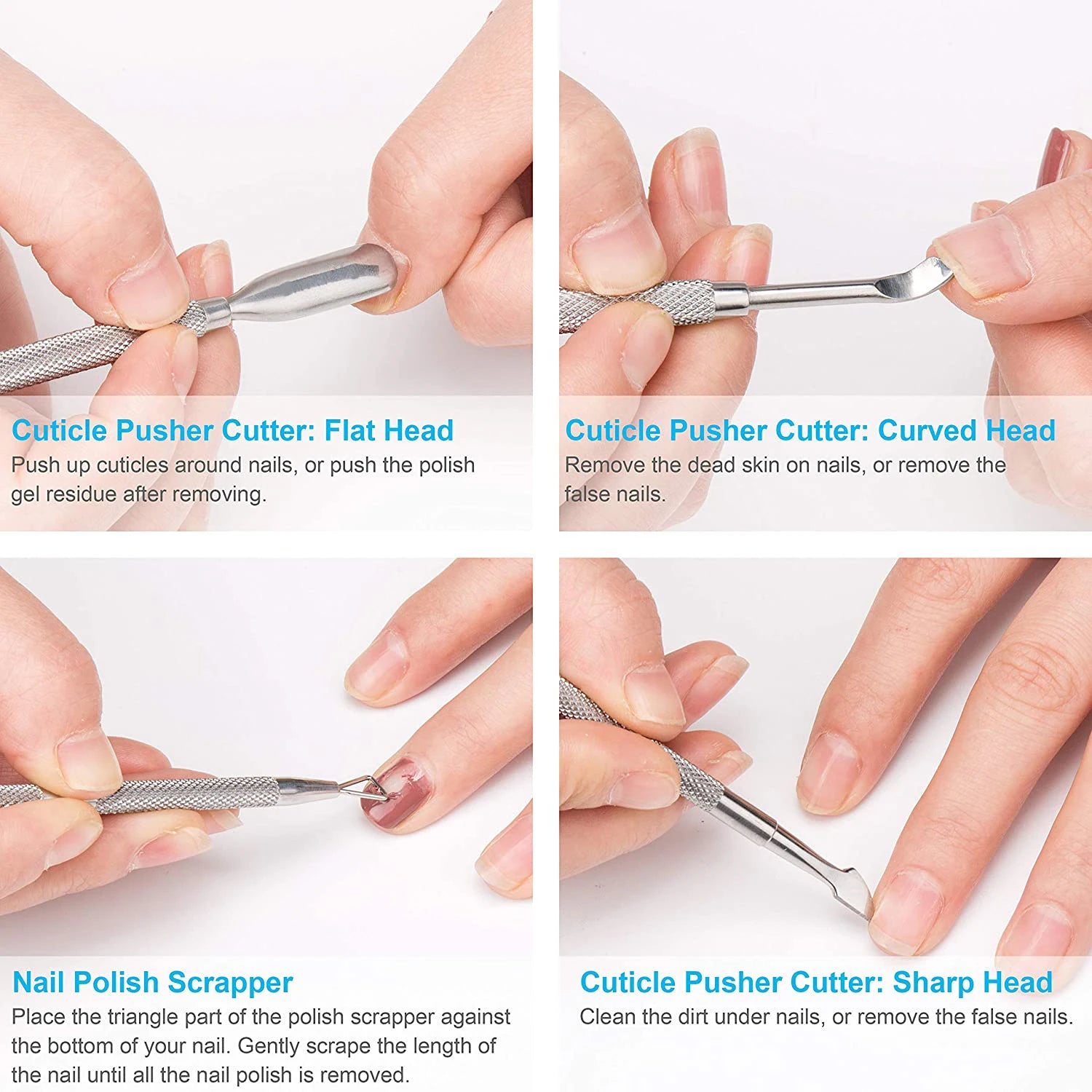 Cuticle Pusher and Cutter Set, Triangle Cuticle Nail Pusher Peeler Scraper, Professional Grade Stainless Steel Cuticle Remover