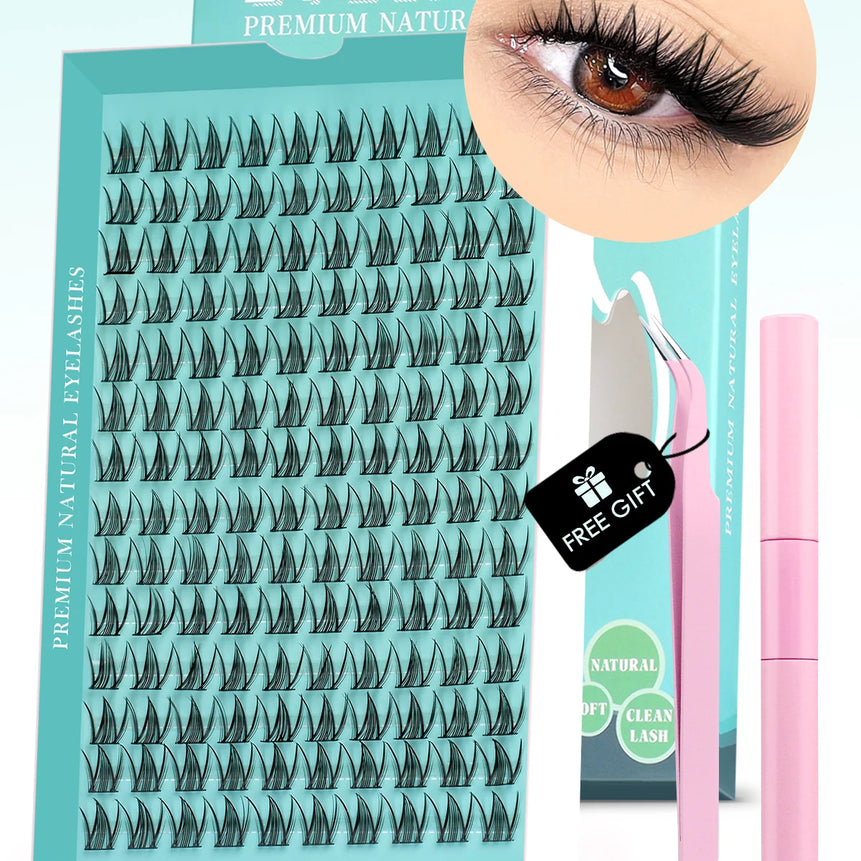 GROINNEYA DIY Lash Kit 10-18mm Manga Lashes Mixed Tray Lash Clusters Individual Eyelashes Kit with Lash Bond DIY Lashes
