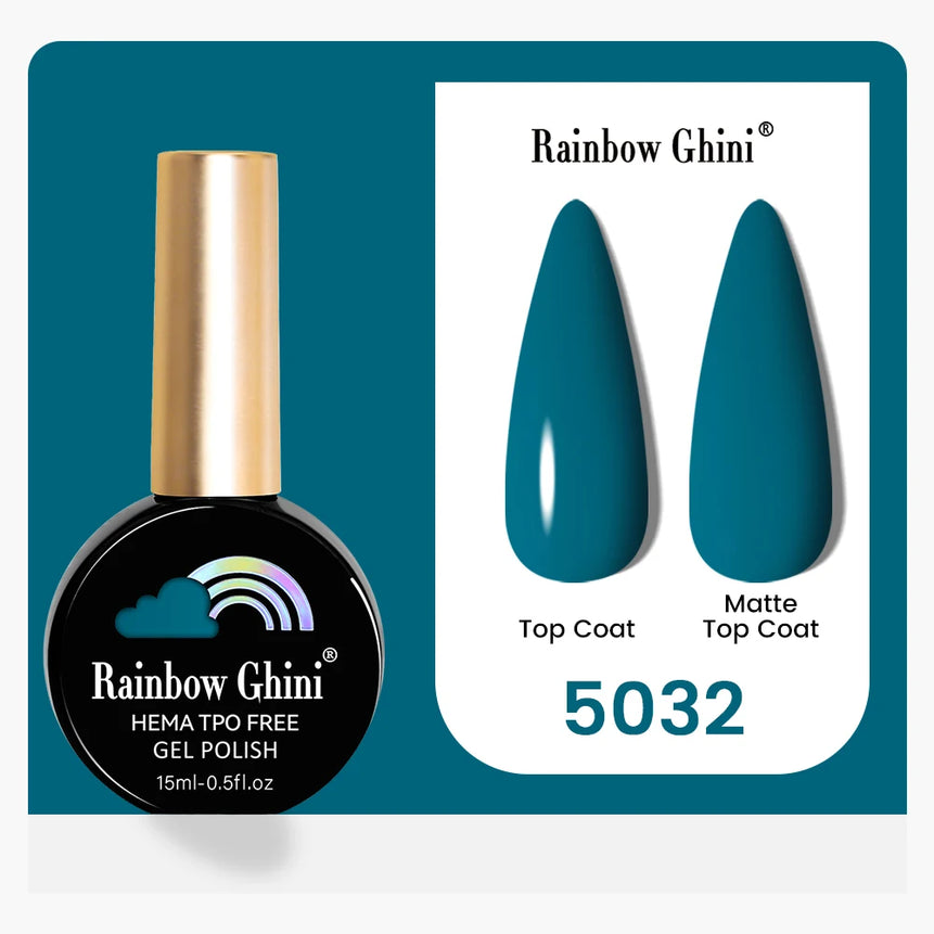 Rainbow Ghini 15ML 146 Colors Long-Lasting Colorful Gel Nail Polish Professional UV/LED Gel Polish Base Coat Matte Top Coat