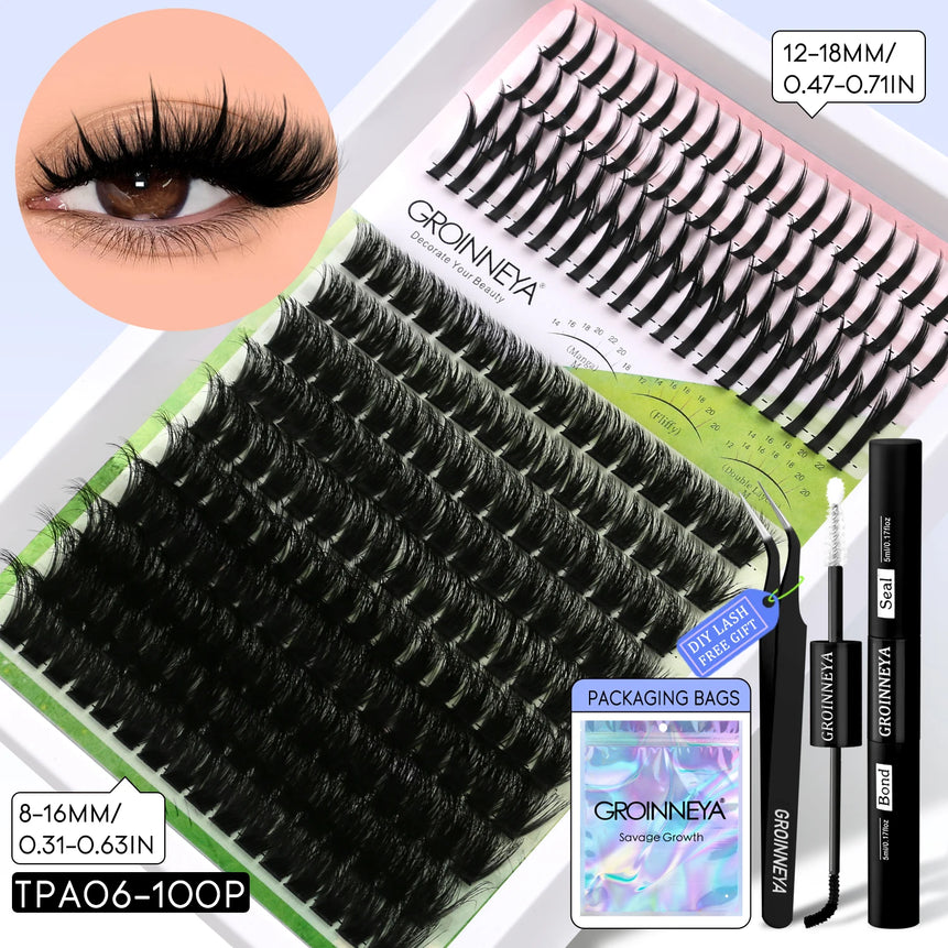 GROINNEYA Lash Clusters Kit DIY Manga Cluster Lashes Set Spikes Lashes Cluster Extension Full Set Individual Eyelashes Makeup