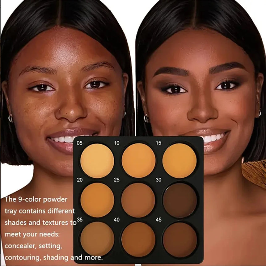 9-Color Waterproof Contour Concealer Matte Palette Medium to Deep Shades 3D Sculpting Oil Control Long Lasting Wear Makeup