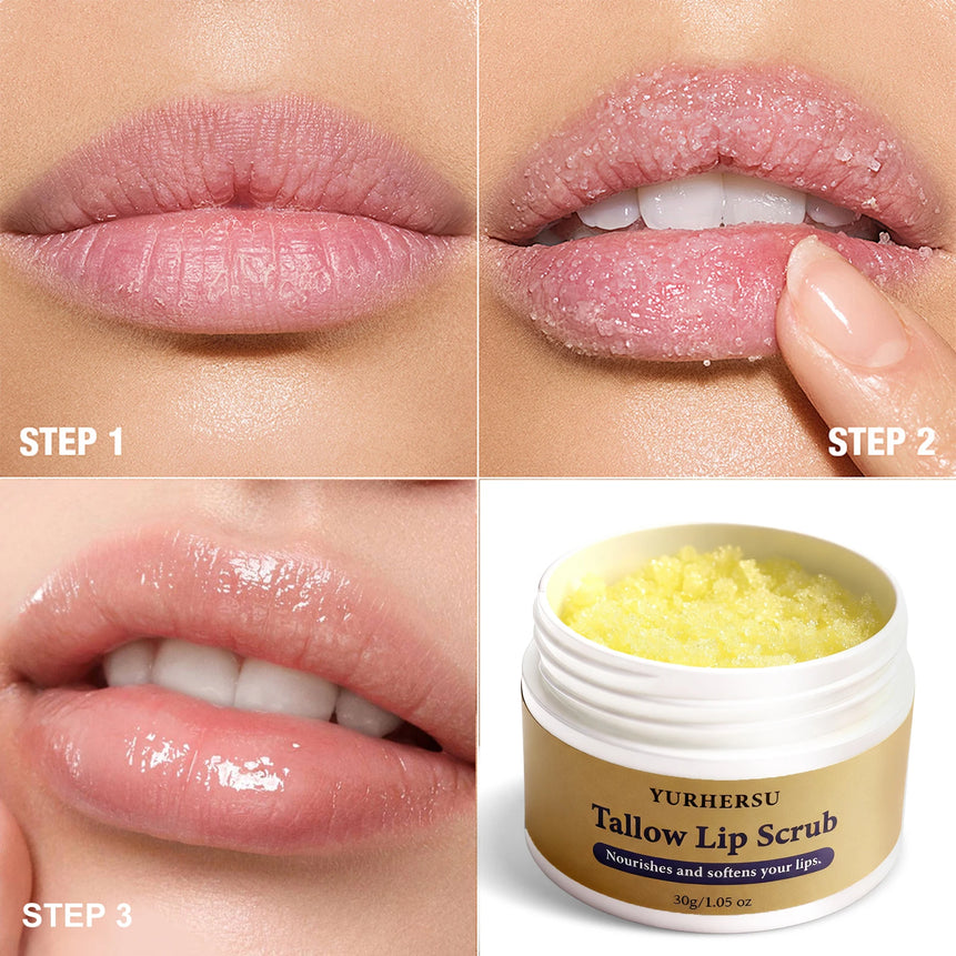 Grass Fed Natural Lip Scrub Beef Tallow Lip Mask, with Manuka Honey – Christmas Stocking Stuffers, Hydrating Moisture