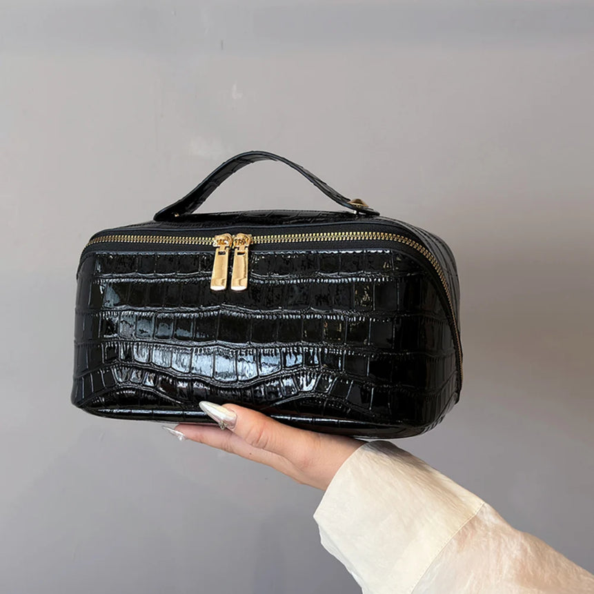 PU Leather Makeup Bag Simple Cosmetic Bag Multi-Compartment Travel Toiletry Bag Makeup Organizer Bag Women Cosmetics Handbag