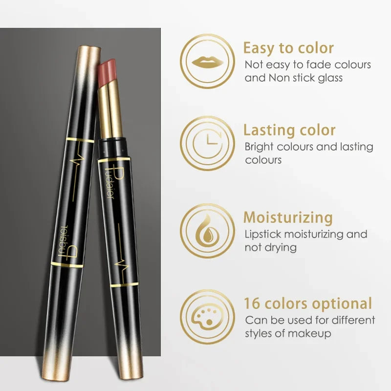 1pcs Matte Lip Liner & Lipstick 2 in 1 Double Ended Waterproof Long Lasting Non-Fading Smooth Velvet Nude Makeup Tool for Women
