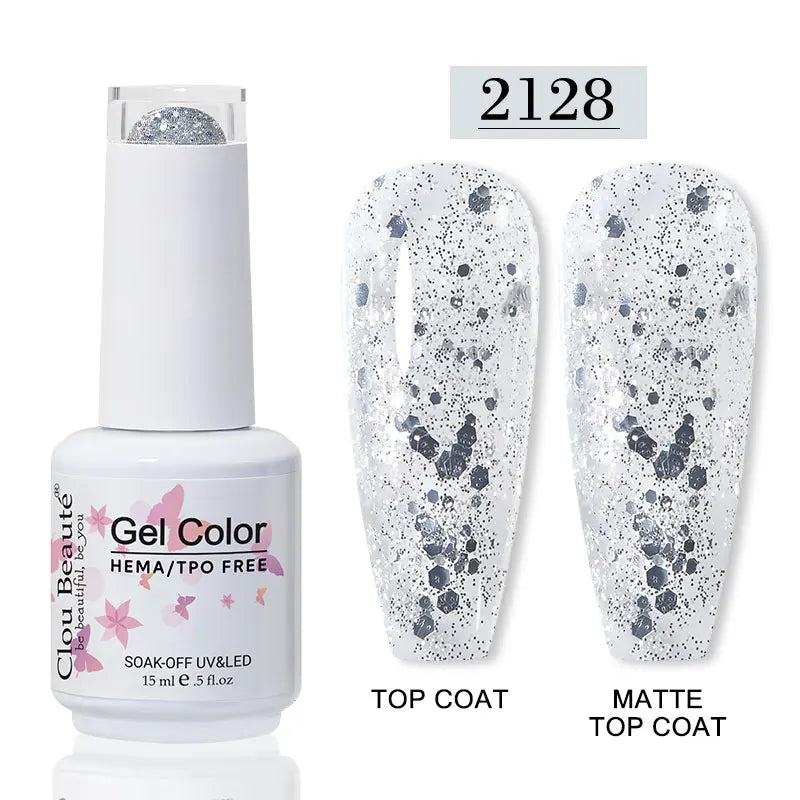 Clou Beaute Glitter Gel Nail Varnishes Winter Color Sparkling Sequins Soak Off UV LED Varnish Nail Art Decoration Base Top Coat