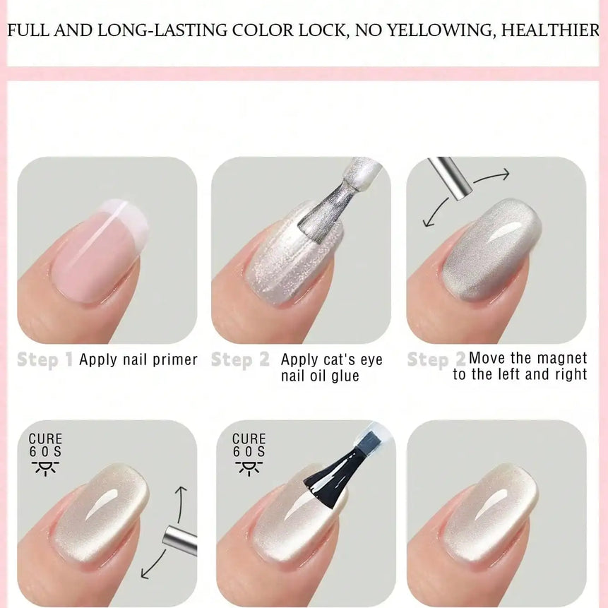 XEIJAYI 15ml Cat's Eye Gel Nail Polish Set, 5Colors Cat Eye And Black Nail Gel Quality DlY Nail