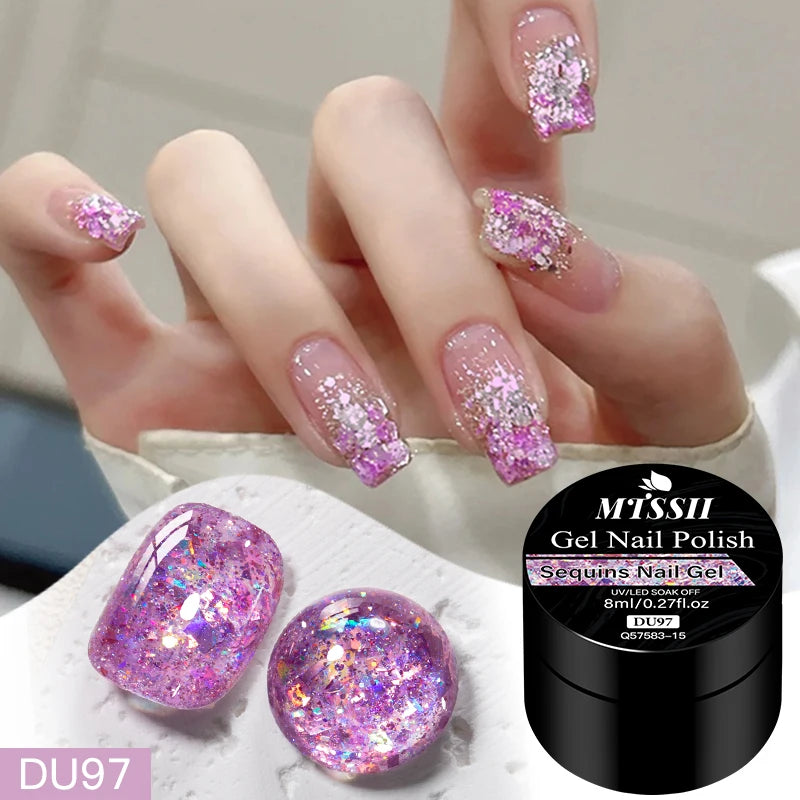 8ml Sequins Nail Gel Nail Polish Vibrant Blue Pink Colors Glitter Semi Permanent Soak Off UV LED Nail Art Varnish For Manicure