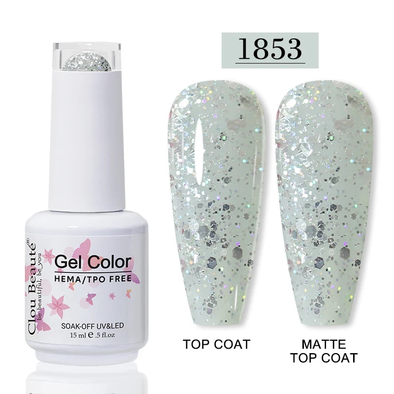 Clou Beaute Glitter Gel Nail Varnishes Winter Color Sparkling Sequins Soak Off UV LED Varnish Nail Art Decoration Base Top Coat