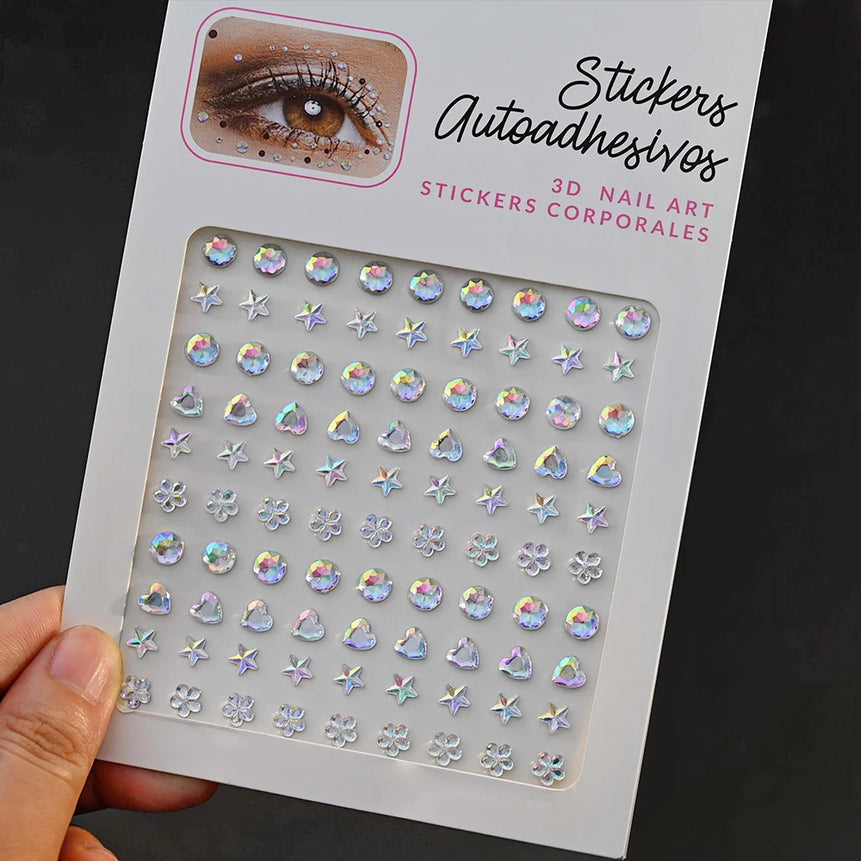 New 3/4/5mm 900pcs Pearl Face Gem Stickers Shining Glittle Self Adhesive Waterproof  Rhinestone Stickers Party Wedding Makeup