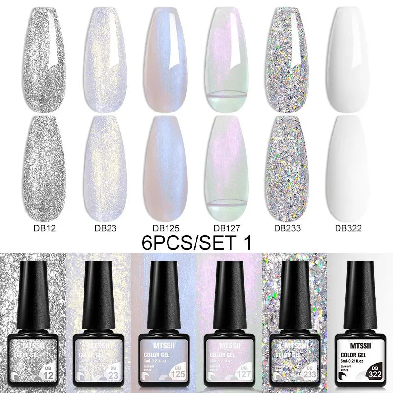MTSSII 6PCS/Set Sparkly Red Roes Red Gel Nail Polish Shinning Nail Art LED UV Gel Varnish Nail Supplies Manicure Kit for Nails