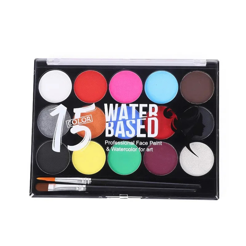 15 Colors Non-Toxic Face Painting Kit with Brush And Decals for Kids - Watercolor Body Makeup for Christmas Halloween Carnival