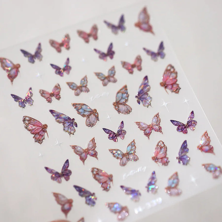 1pcs 5D Rhinestones Butterfly Nail Stickers Kawaii AB Shiny Butterfly Adhesive Nail Art Decorations Decal Design Manicure Tools