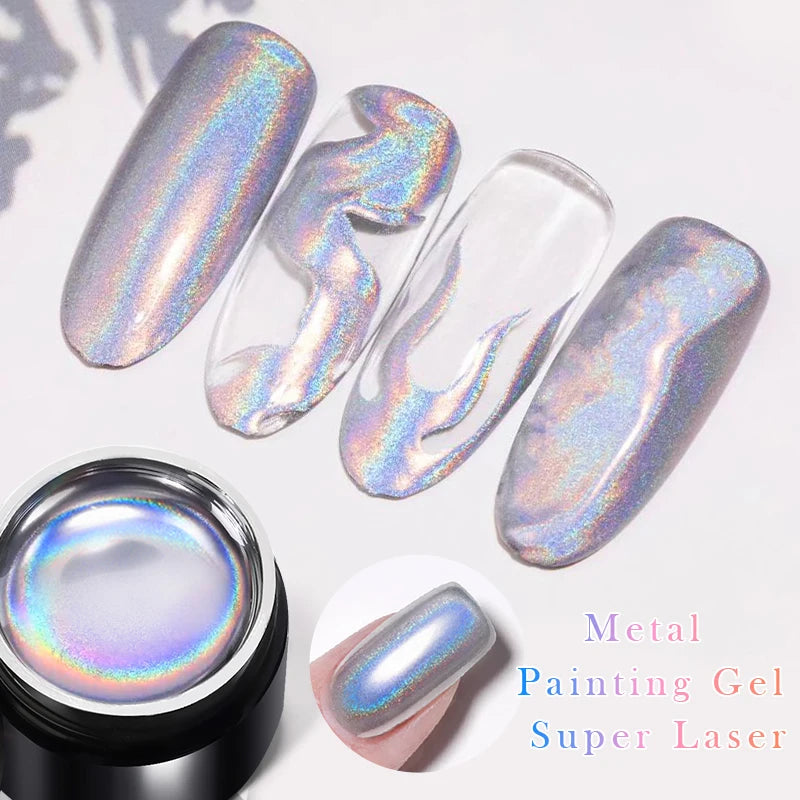 BORN PRETTY 5ml Super Laser Bright Metallic Painting Gel Soak Off Gel Nail Polish Flower Drawing Silver Mirror Glitter UV Gel