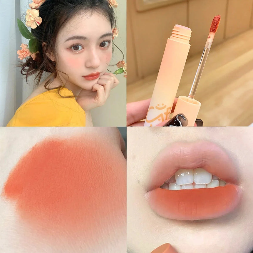 Pumpkin Apricot Lip Mud Velvet Lip Cream Matte Texture Lipstick Overlay Base Color Rose Pink Orange Lip Gloss Tint Cosmetic