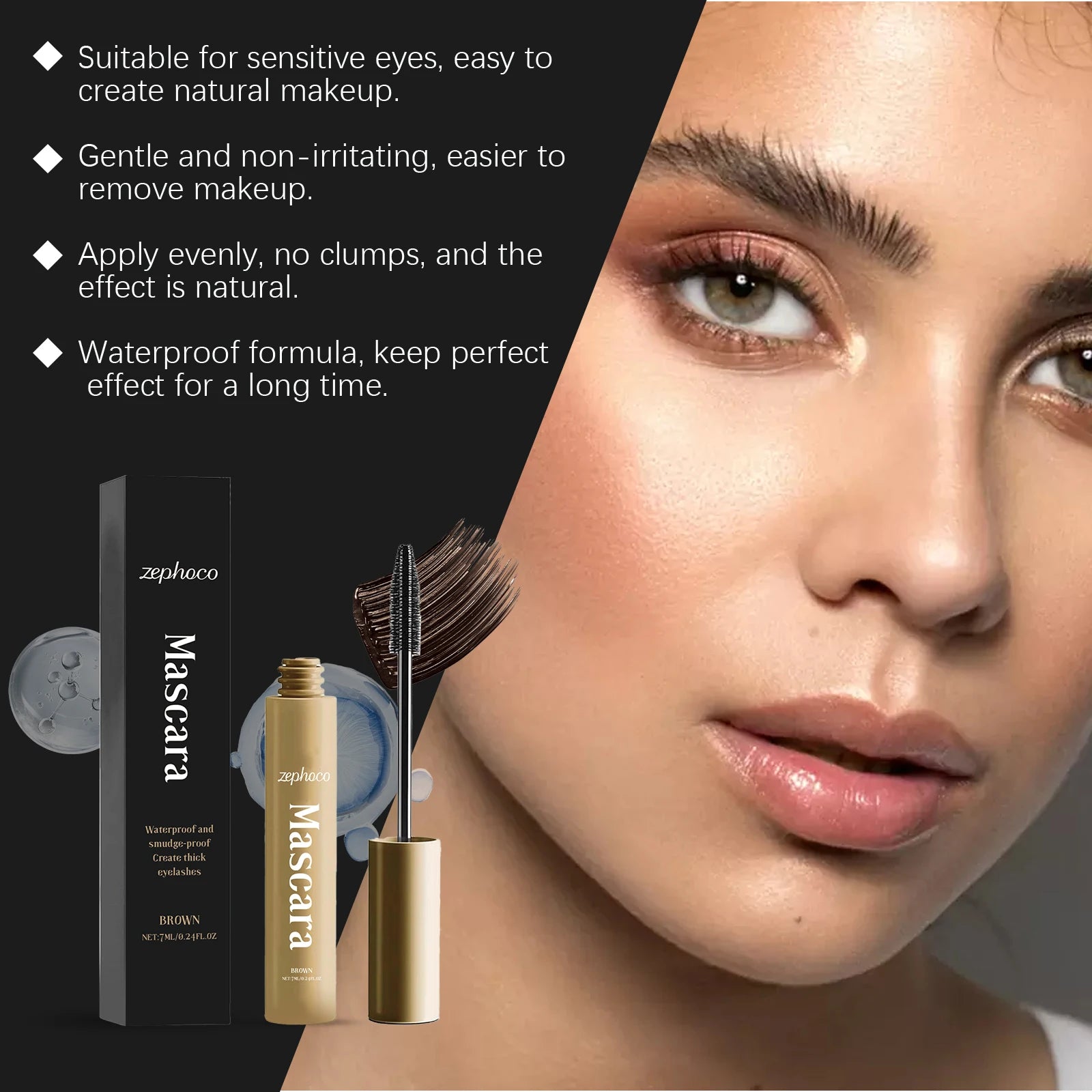 Mascara Lengthening Curling Natural Look Waterproof Smudge Proof Clump Free Volumizing Daily Wear Long Lasting Gentle Formula