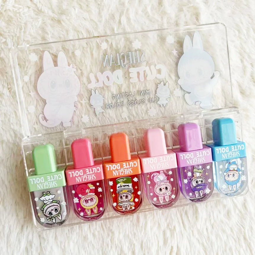 6Pcs Ice Cream Design Lip Gloss Lip Tint Set Hydrating Moisturizing Lip Gloss Plumping Lip Gift Women Lips Makeup