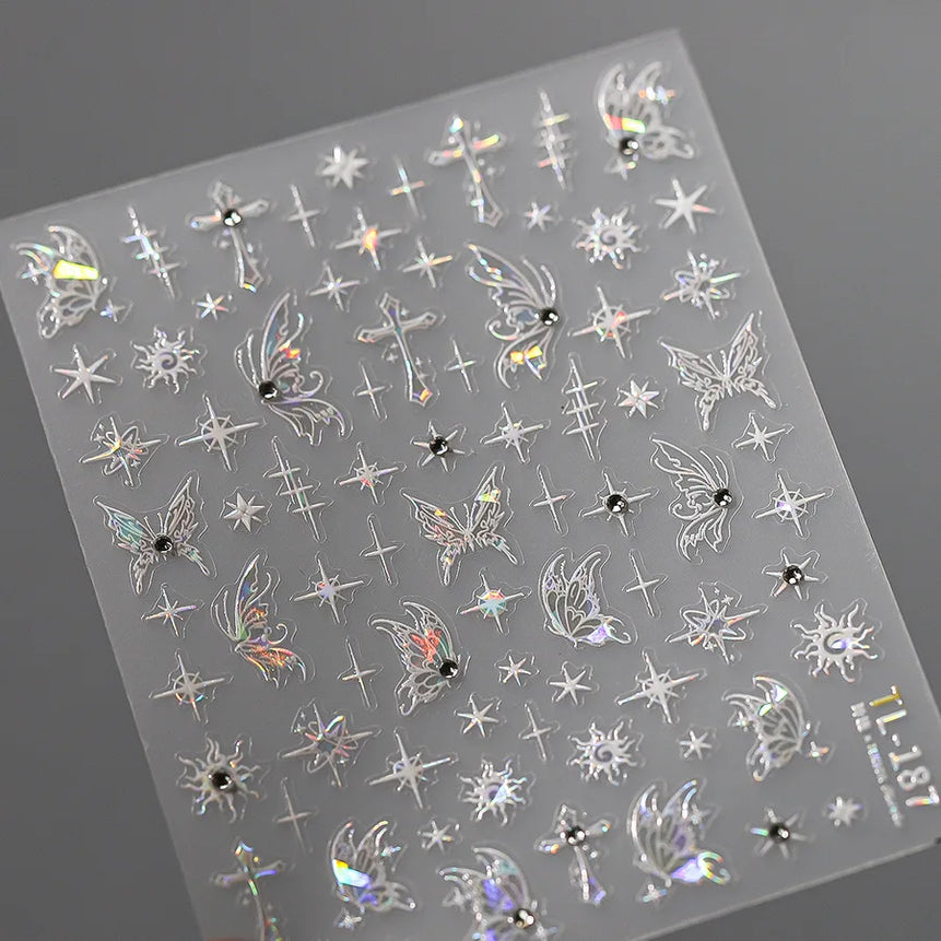 1pcs 5D Rhinestones Butterfly Nail Stickers Kawaii AB Shiny Butterfly Adhesive Nail Art Decorations Decal Design Manicure Tools