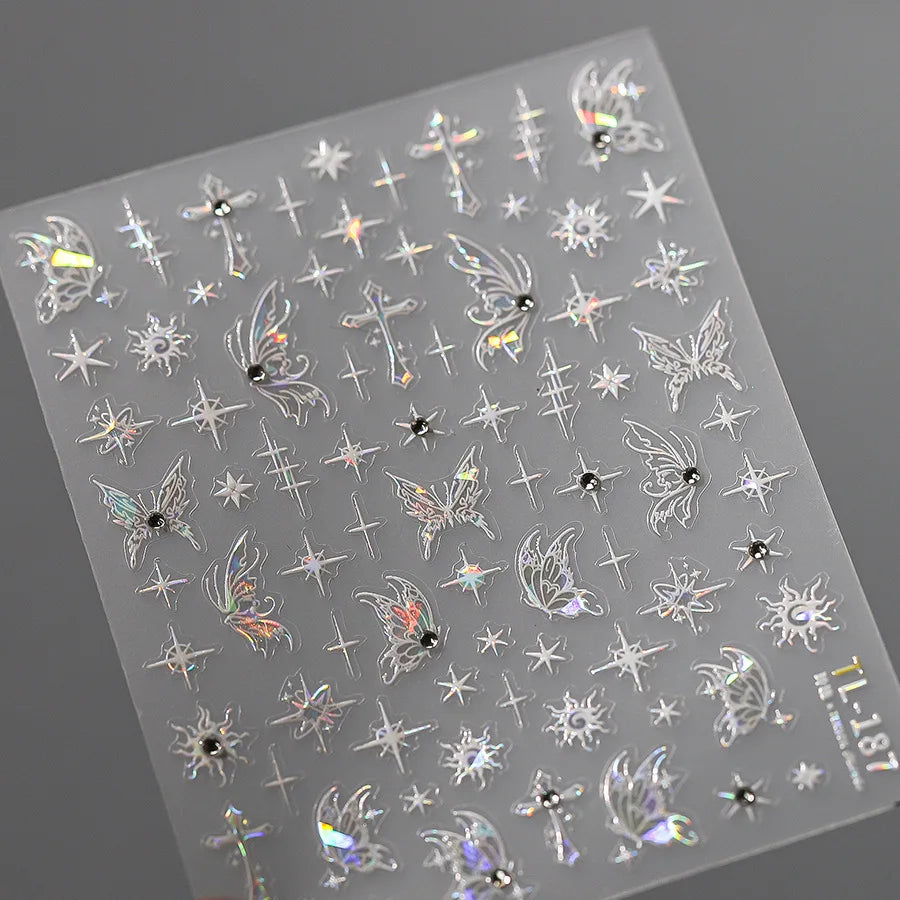 1pcs 5D Rhinestones Butterfly Nail Stickers Kawaii AB Shiny Butterfly Adhesive Nail Art Decorations Decal Design Manicure Tools