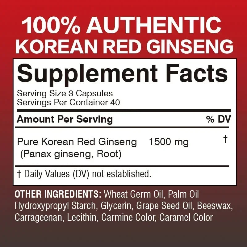 Korean Red Panax Ginseng Supplement - Enhances Endurance and Mood Balance Strong for Energy and Focus - 120 Capsules
