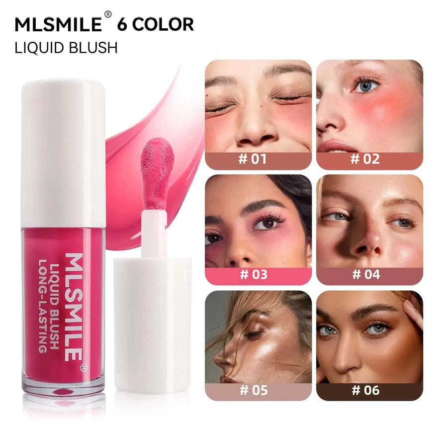 6 Colors Liquid Blush Highlighter Contour for Cheeks with Shimmer Finish Moisturizing Lightweight Blendable Makeup for Women