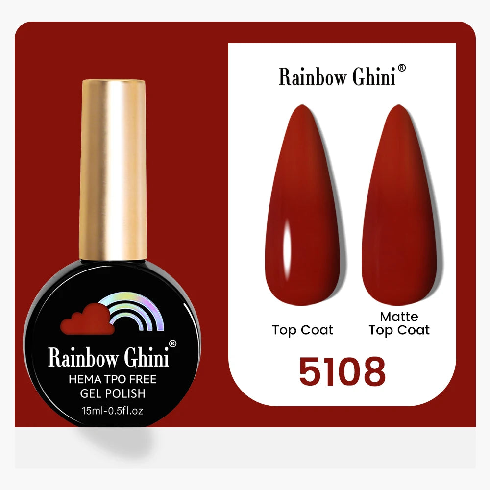Rainbow Ghini 15ML 146 Colors Long-Lasting Colorful Gel Nail Polish Professional UV/LED Gel Polish Base Coat Matte Top Coat